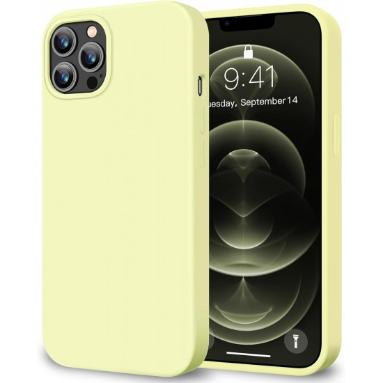 HOOMIL Case for iPhone 12 and iPhone 12 Pro 6.1-Inch, Silky-Soft Touch Silicone, Drop Protection, Anti-Scratch, Shockproof Phone Cover (Soft Microfiber Lining) - Creamy Yellow