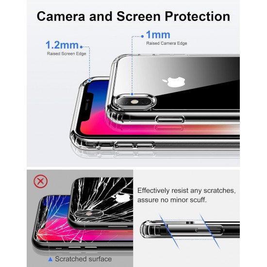 HOOMIL for iPhone X and iPhone Xs Case Clear [Anti-Yellowing] Anti-Scratch Transparent Hard Back and Soft Edge [Military Grade Drop Protection] Shockproof Phone Cover - Crystal Clear