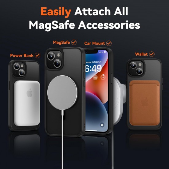 HOOMIL for iPhone 14 Case Compatible with Magsafe, 10FT Drop Resistant, Magnetic Translucent Matte Back, Shockproof Phone Cover - Black