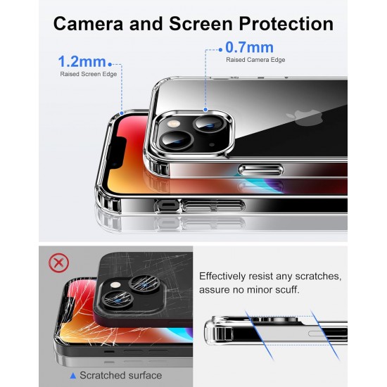 HOOMIL for iPhone 13 Case with 2-Pack Tempered Glass Screen Protector Film, Non-Yellowing, Drop Protection, Anti-Scratch Transparent Hard Back Phone Cover (6.1-Inch) - Crystal Clear