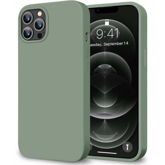 HOOMIL Case for iPhone 12 and iPhone 12 Pro 6.1-Inch, Silky-Soft Touch Silicone, Drop Protection, Anti-Scratch, Shockproof Phone Cover (Soft Microfiber Lining) - Calke Green