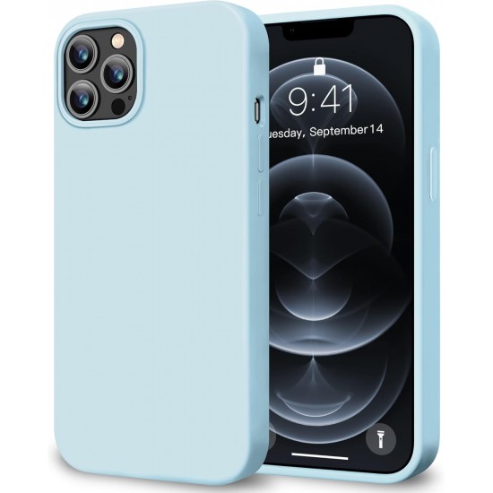 HOOMIL Case for iPhone 12 and iPhone 12 Pro 6.1-Inch, Silky-Soft Touch Silicone, Drop Protection, Anti-Scratch, Shockproof Phone Cover (Soft Microfiber Lining) - Light Blue