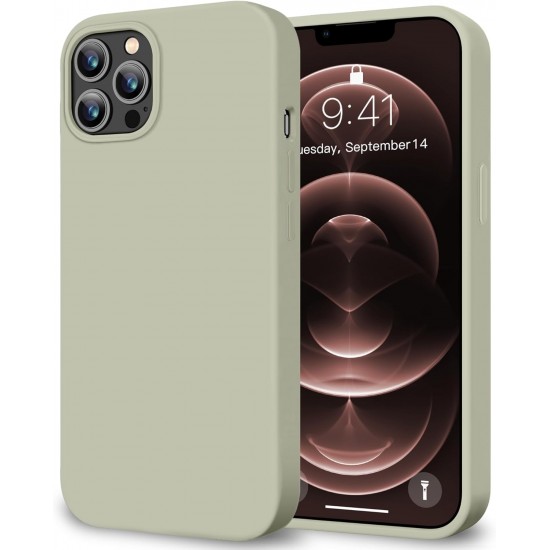 HOOMIL Case for iPhone 12 and iPhone 12 Pro 6.1-Inch, Silky-Soft Touch Silicone, Drop Protection, Anti-Scratch, Shockproof Phone Cover (Soft Microfiber Lining) - Light Gray