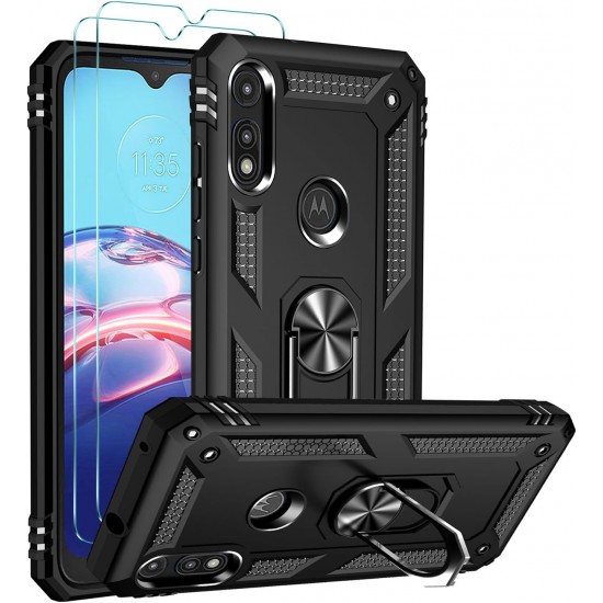 HOOMIL Armor Case for Moto E 2020 with 2 Pcs Tempered Glass Screen Protector 